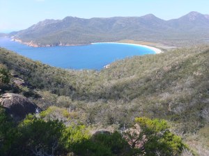 The view down to Wineglass Bay at Freycinet National Park