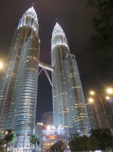 A night time glimpse of the Petronas Towers, KL, Malaysia