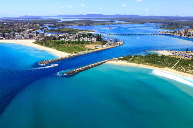 Aerial view of Tuncurry on right and Forster on left.