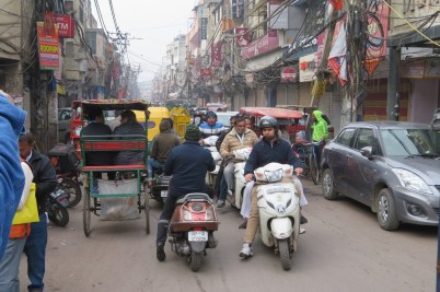 A busy street scene in Delhi