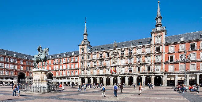 The elegant Plaza Mayor in Madrid.