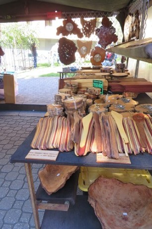 Hand crafted timber items at the Salamanca Market Hobart