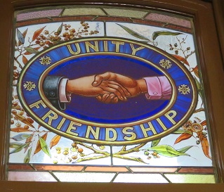 Unity and Friendship stained Glass in Broken Hill Trades Hall
