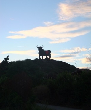 Silhouette of a bull in Spain on the camino Frances