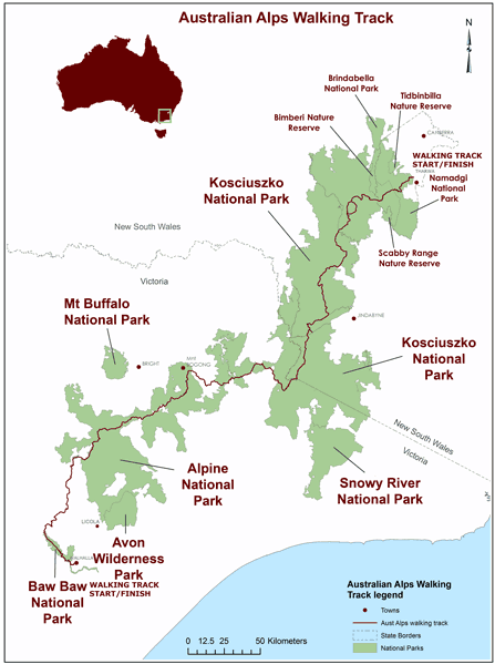 Map of the Australian Alps Walking Track