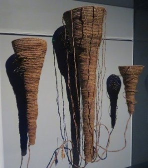 Woven baskets representing the three water spouts at the Endeavour Exhibition, National Museum Canberra
