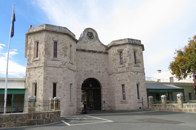 The imposing entrance gate to Fremantle Prison