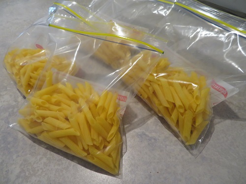 Pasta bagged up and ready to go