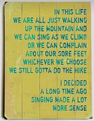 Sign about Walking up a mountain