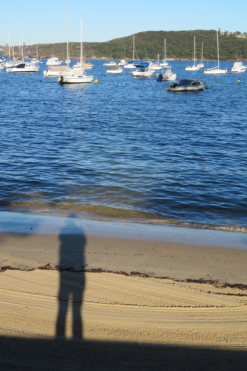 A silhouette at Manly with boats in the background