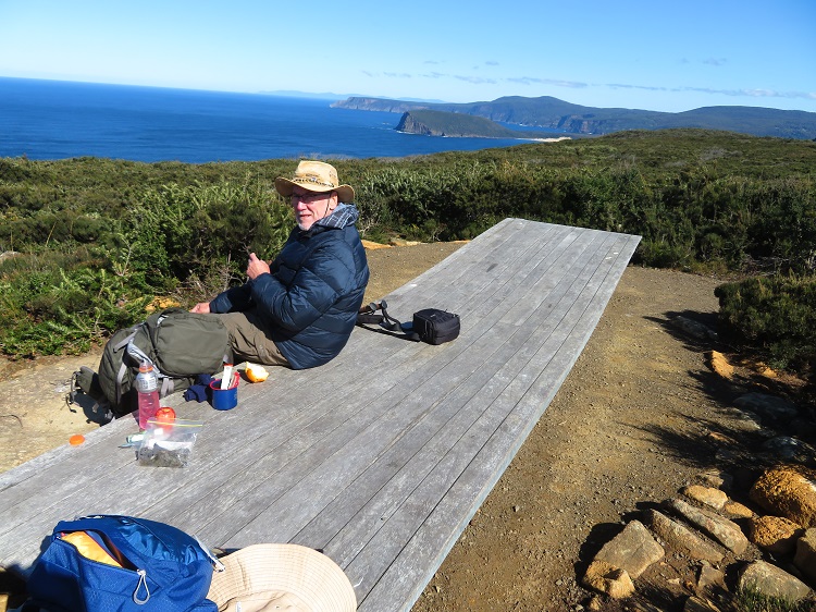 Morning tea on the Ellarwey Valley, Three Capes Track, Tasmania