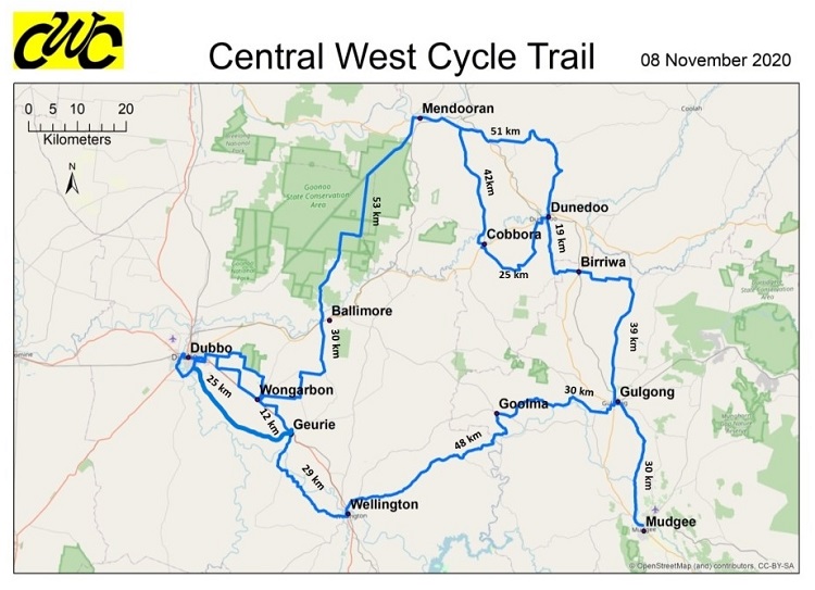 The full map of the Central West Cycle Trail