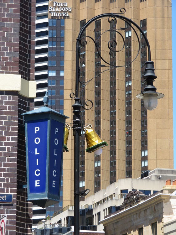 Historic buildings in the Rocks with skyscrapers in the background