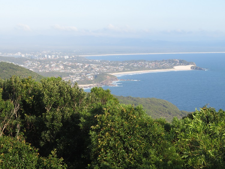 Views to the North of One Mile Beach and Forster from Cape Hawke Lookout near Forster, NSW.