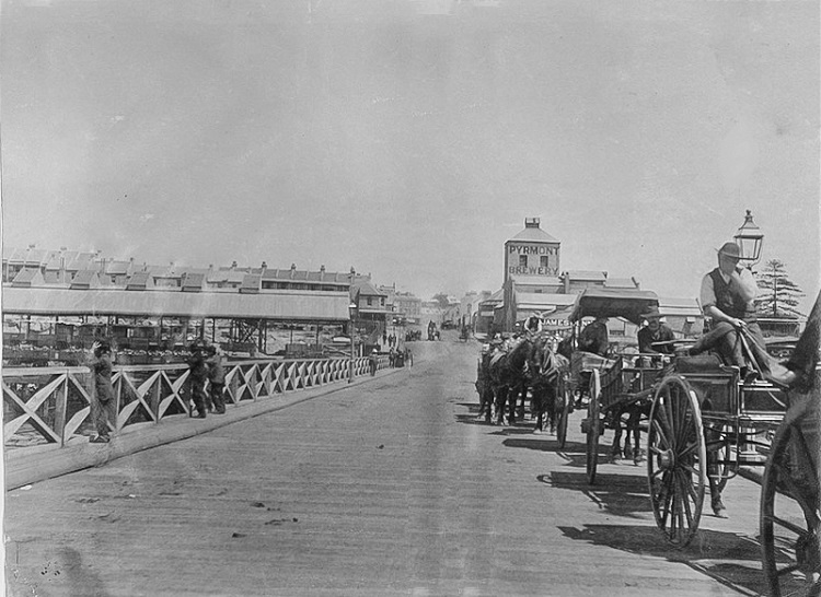 Pyrmont Bridge in 1885. Source: Pyrmonthistory.net.au