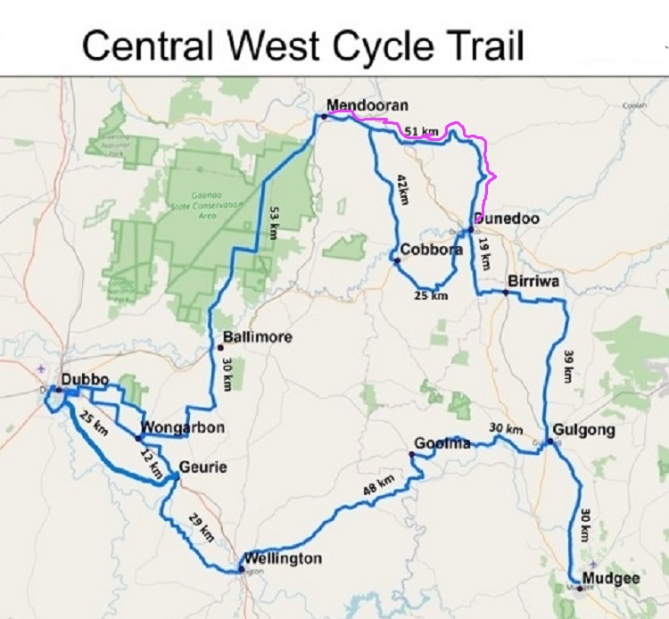 Map of Day 3 - CWCT - Dunedoo to Mendooran