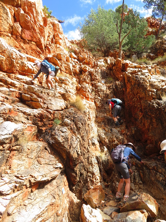 Rock scrabbling near Standley Chasm on the Larapinta Trail, Central Australia