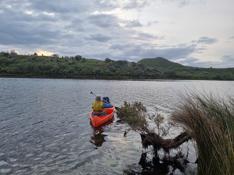Canoeing across Irwin Inlet on the Bibbulmun Track, Western Australia