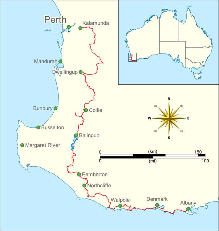 The Bibbulmun Track Map - Days 21-23. Source: Wikipedia