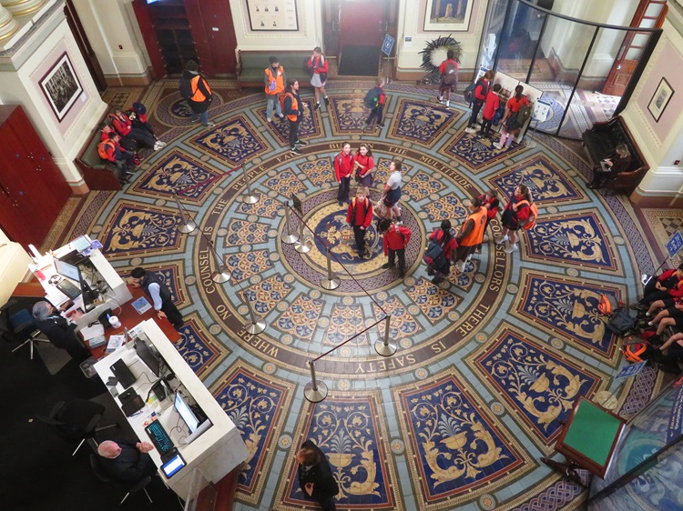 Looking down on the foyer of Parliament of Victoria