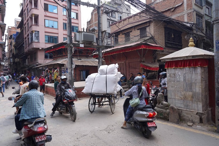 All sorts of transport on the street of  Kathmandu, Nepal