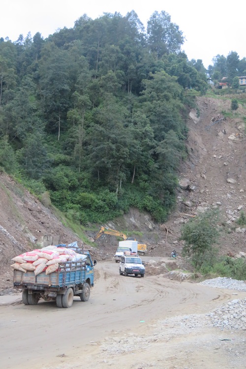 Peak hour traffic on the road to Ramechap