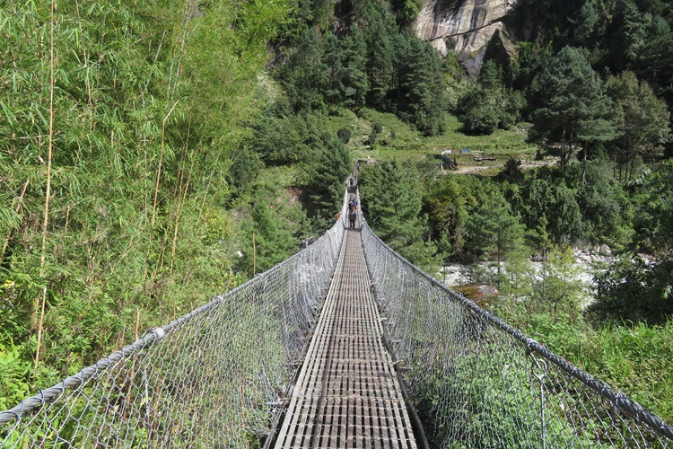 A long suspension bridge in the Himalayas