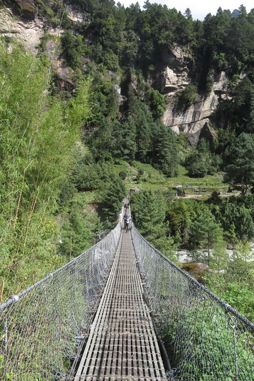 A long suspension bridge in the Himalayas