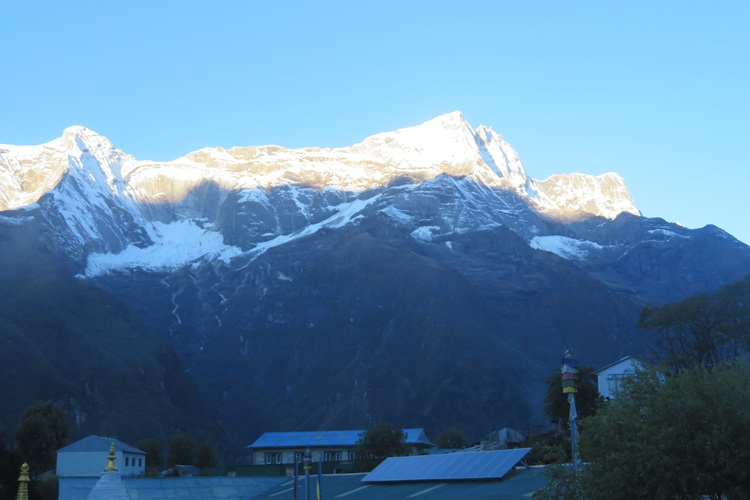 Early morning mountain views from the lodge, Namche