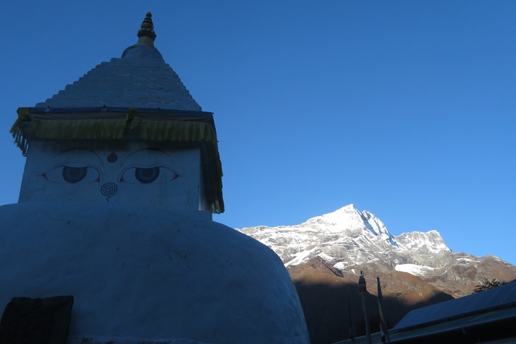 Early morning mountain views from the lodge, Namche