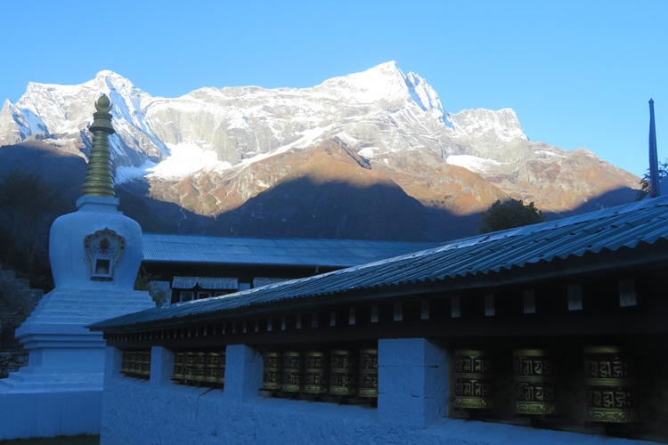 Early morning mountain views from the lodge, Namche