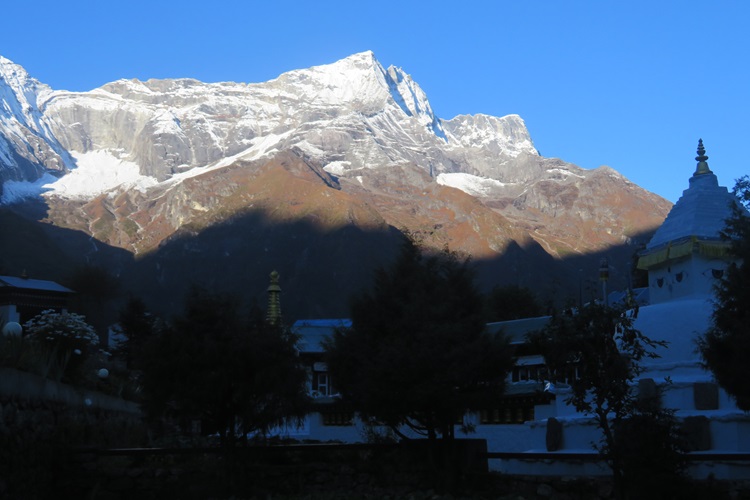 Early morning mountain views from the lodge, Namche