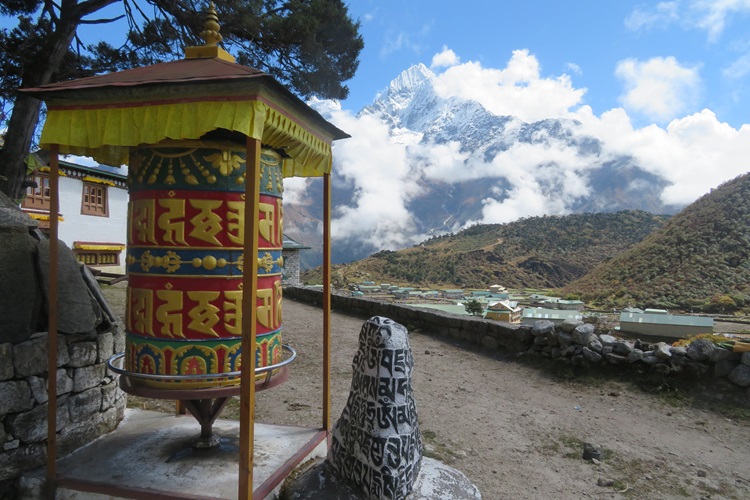 A prayer wheel outside the monastery in Khumjung