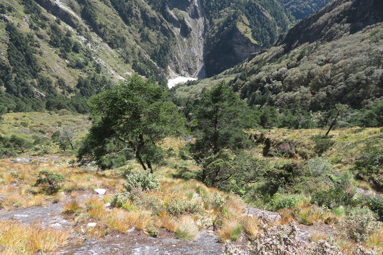 Looking down into the steep valley