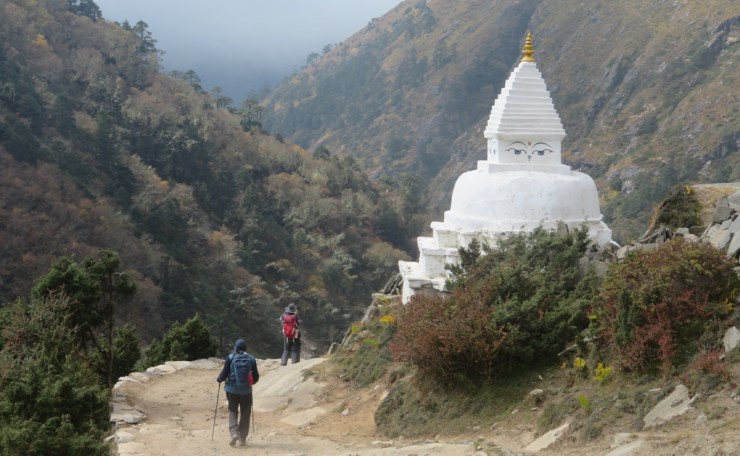 Stupas next to the trail on the way to Kyangjuma, Nepal