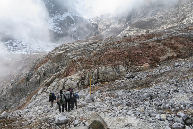 Heading down from Cho La Pass towards Dzongla, Nepal