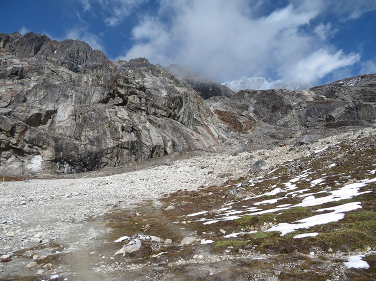 Heading down from Cho La Pass towards Dzongla, Nepal