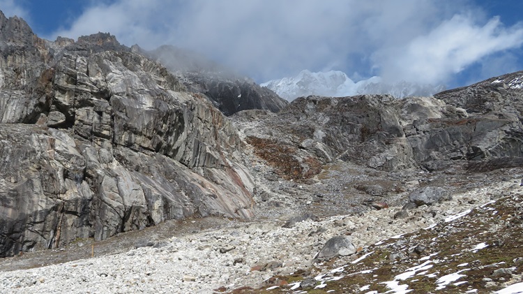 Heading down from Cho La Pass towards Dzongla, Nepal