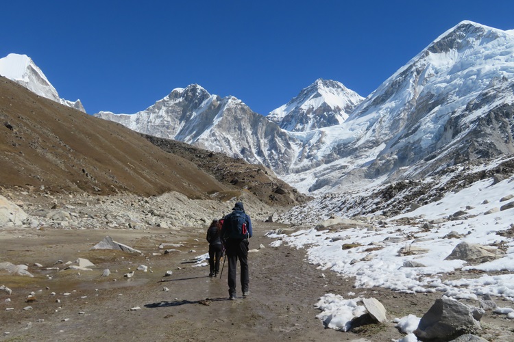 Walking by the Khumbu Glacier on the way to  Everest Base Camp, Nepal