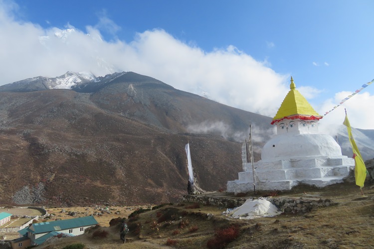 A temple sits above Dingboche, Nepal