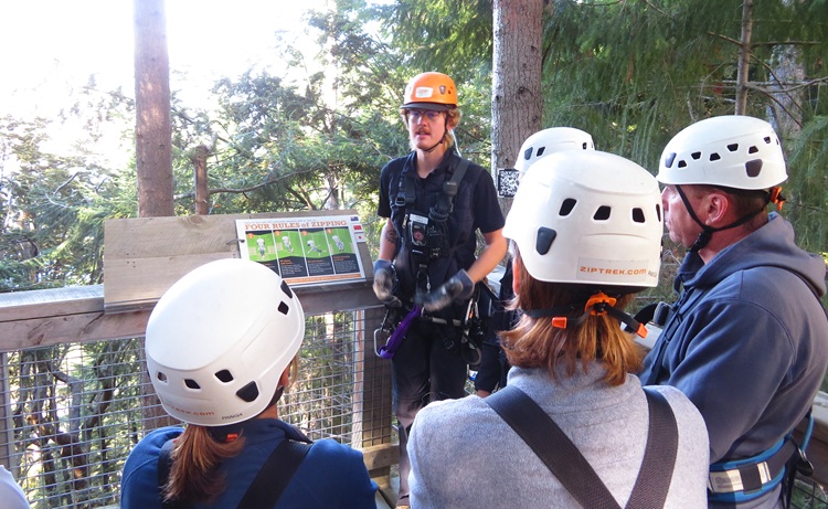 The safety briefing at the  Ziptrek office at the top of Bob's Peak, at Queenstown, New Zealand