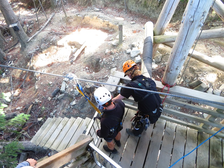 Getting ready for our first zip with Ziptrek at the top of Bob's Peak, at Queenstown, New Zealand