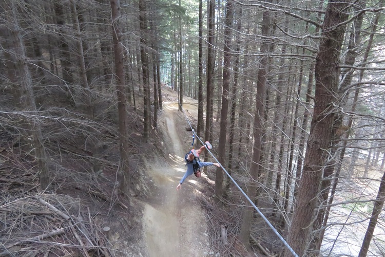 Flying through the air with Ziptrek at the top of Bob's Peak, at Queenstown, New Zealand