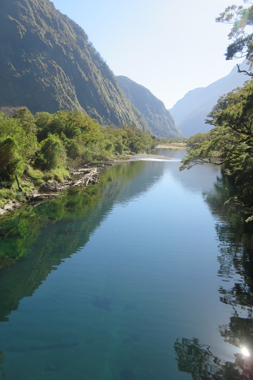 Views on the Milford Track - a swinging bridge over the Arthur River, New  Zealand