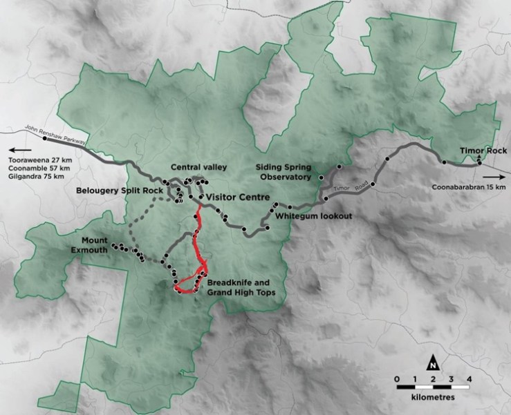 A map of the Grand High Tops Trail, Warrumbungle National Park. Source: NSW Resources Regulator