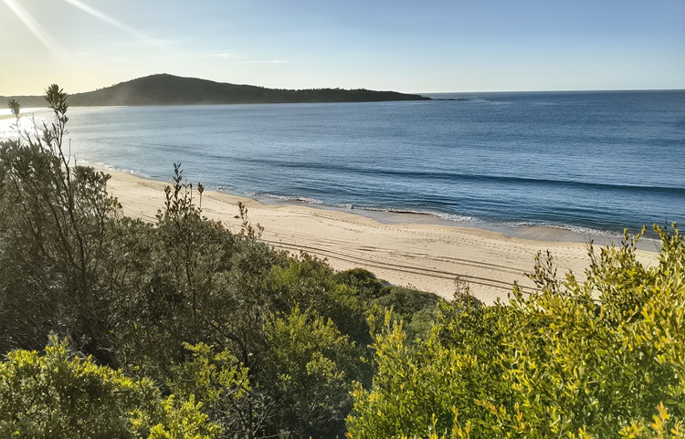 First views of Fingal Bay on the Tomaree Coastal Walk