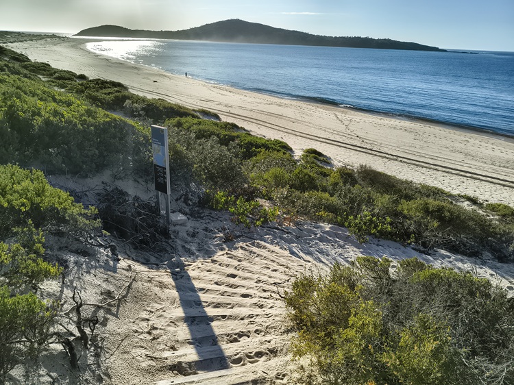 First views of Fingal Bay on the Tomaree Coastal Walk