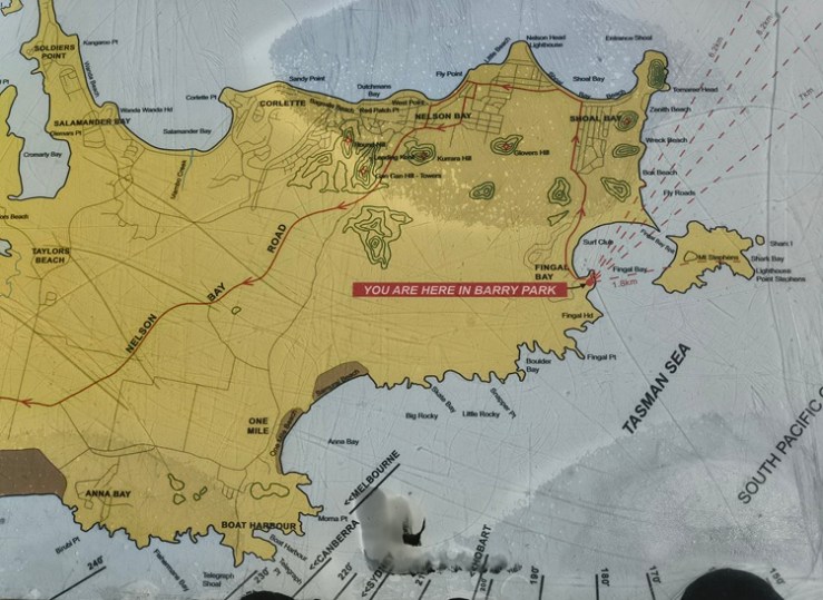 A map of the Tomaree Coastal Walk - taken from an information sign