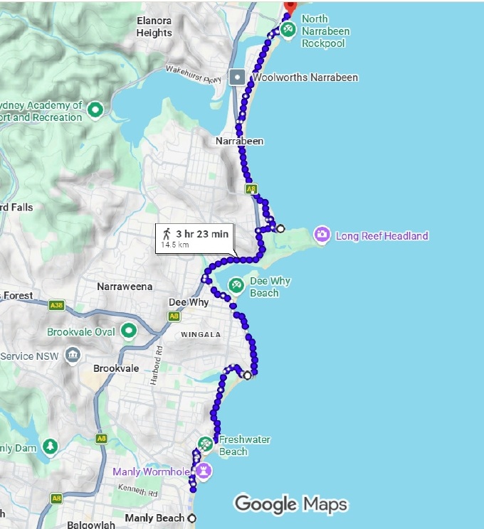 Part 1 of the Manly to Palm Beach walk. Source: Google Maps