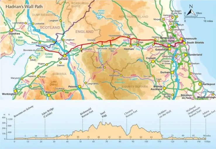 A Map of Hadrian's Wall, England. Source: Cicerone